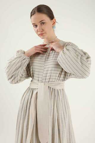 Striped Pleated Dress Blue - 2