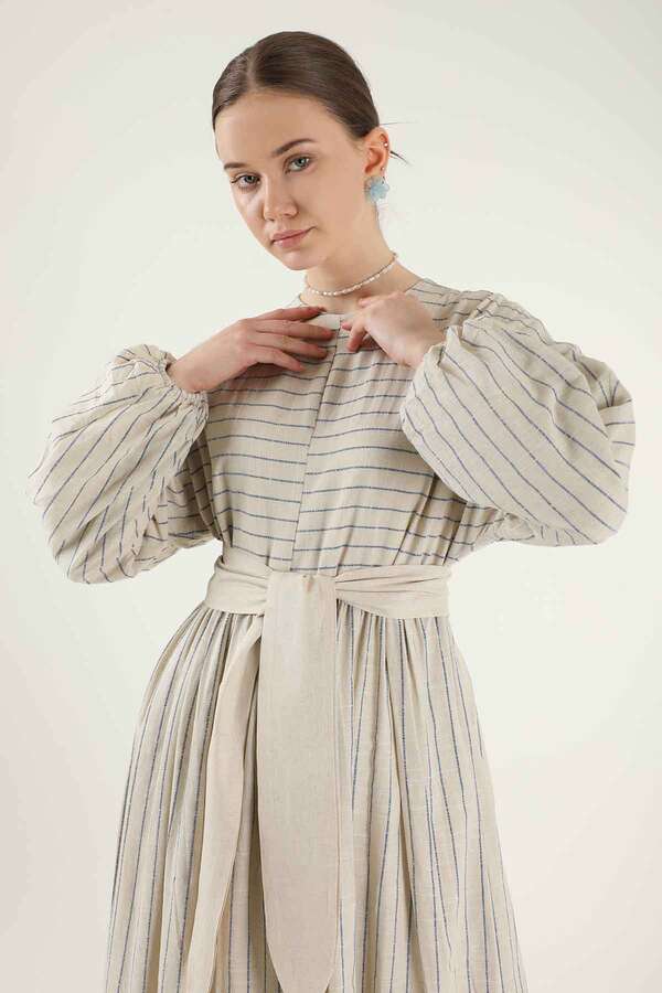 Striped Pleated Dress Blue - 2