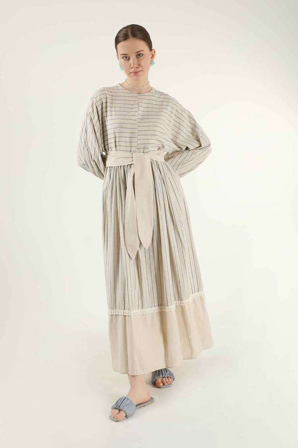 Striped Pleated Dress Blue - 3