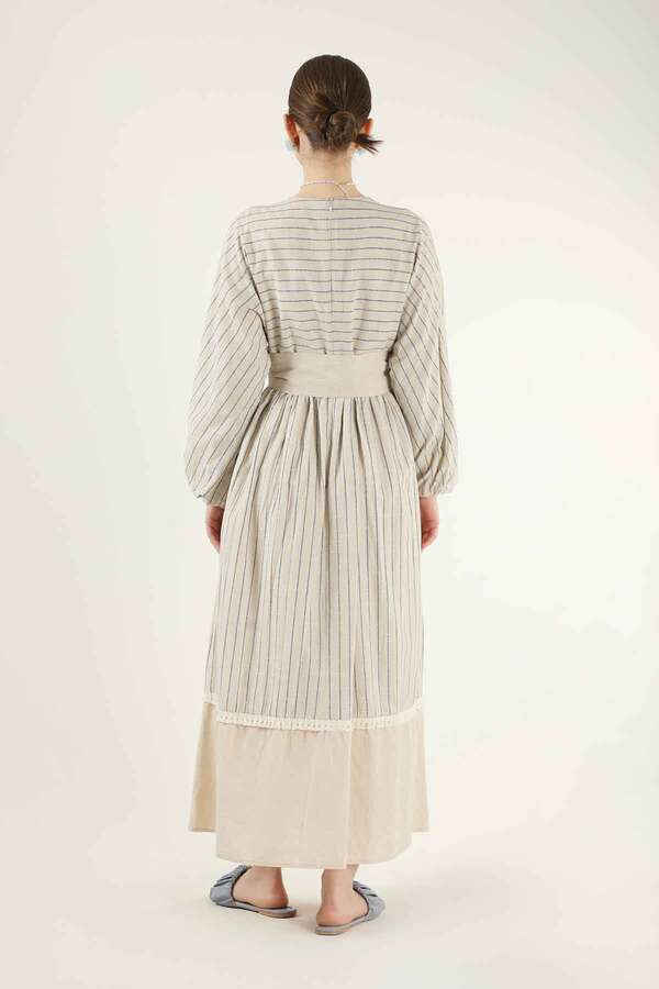 Striped Pleated Dress Blue - 5