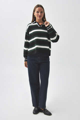 Striped Polo Sweater Black - 4