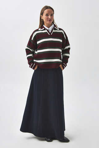 Striped Polo Sweater Burgundy - 2