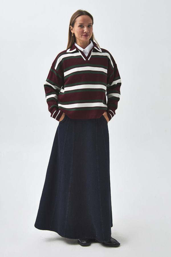 Striped Polo Sweater Burgundy (1)