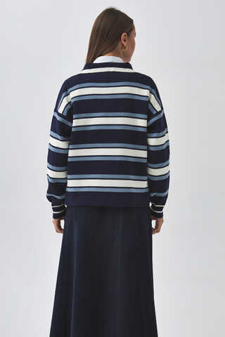 Striped Polo Sweater Navy - 8