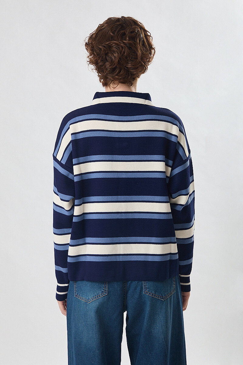 Striped Polo Sweater Navy - 6