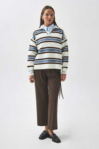 Striped Polo Sweater White (1)