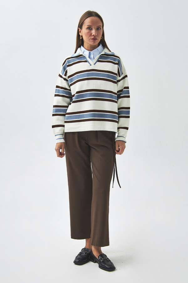 Striped Polo Sweater White - 2