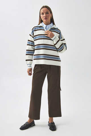 Striped Polo Sweater White - 3