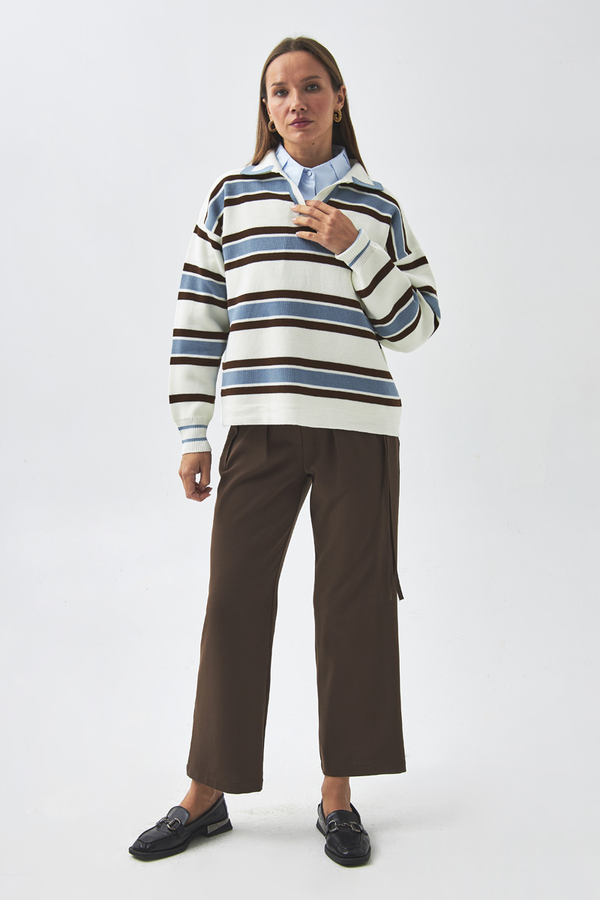 Striped Polo Sweater White - 3