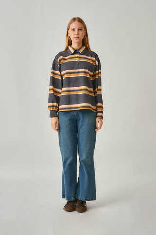 Striped Printed Sweatshirt Anthracite - 2