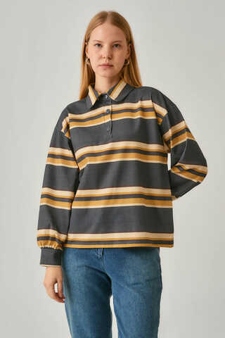 Striped Printed Sweatshirt Anthracite - 1