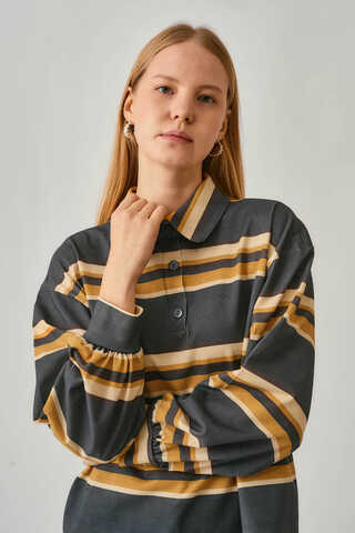 Striped Printed Sweatshirt Anthracite - 6