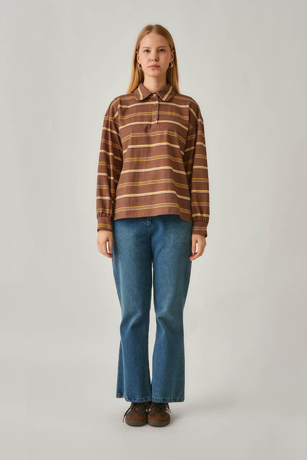 Striped Printed Sweatshirt Brown - 6