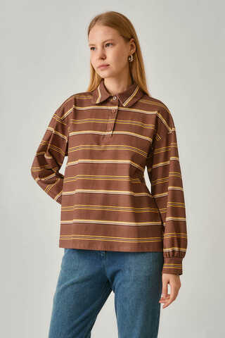 Striped Printed Sweatshirt Brown - 7