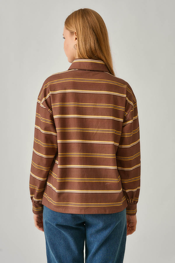 Striped Printed Sweatshirt Brown - 9