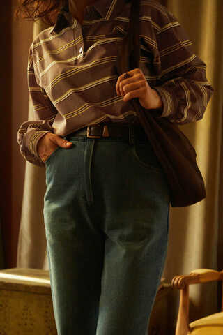 Striped Printed Sweatshirt Brown - 4