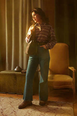 Striped Printed Sweatshirt Brown - 2