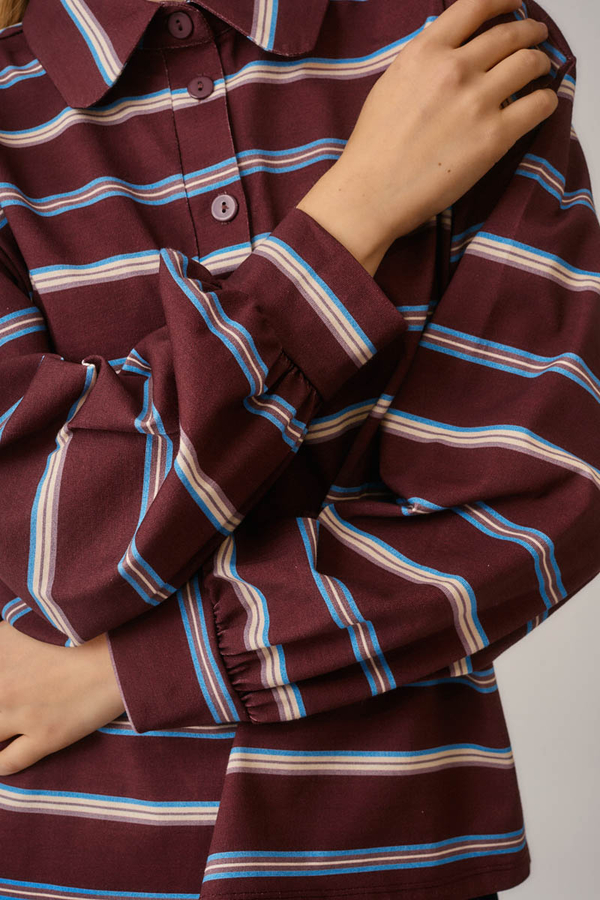 Striped Printed Sweatshirt Burgundy - 9