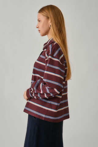 Striped Printed Sweatshirt Burgundy - 12