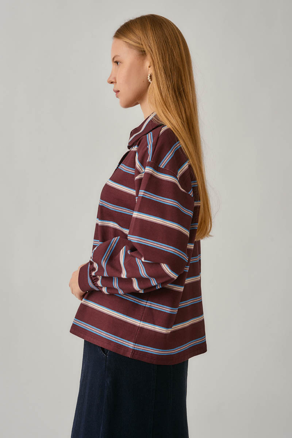 Striped Printed Sweatshirt Burgundy - 12