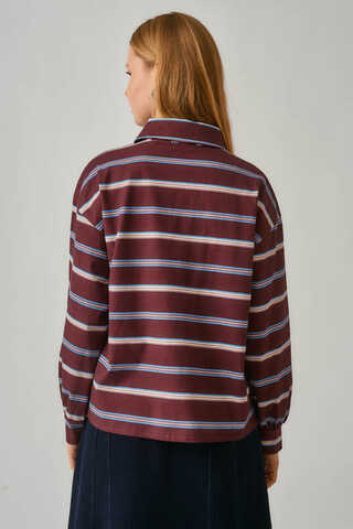 Striped Printed Sweatshirt Burgundy - 13