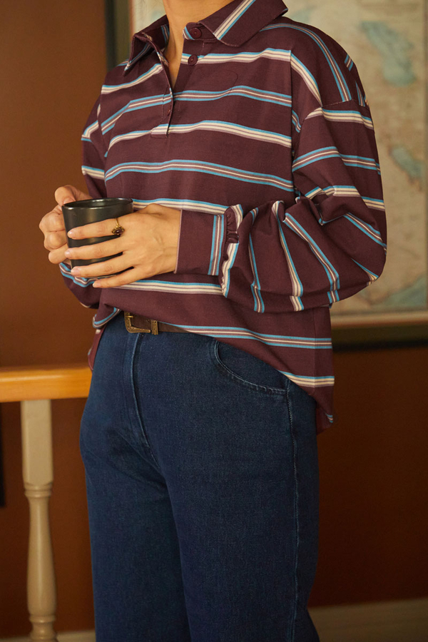 Striped Printed Sweatshirt Burgundy 