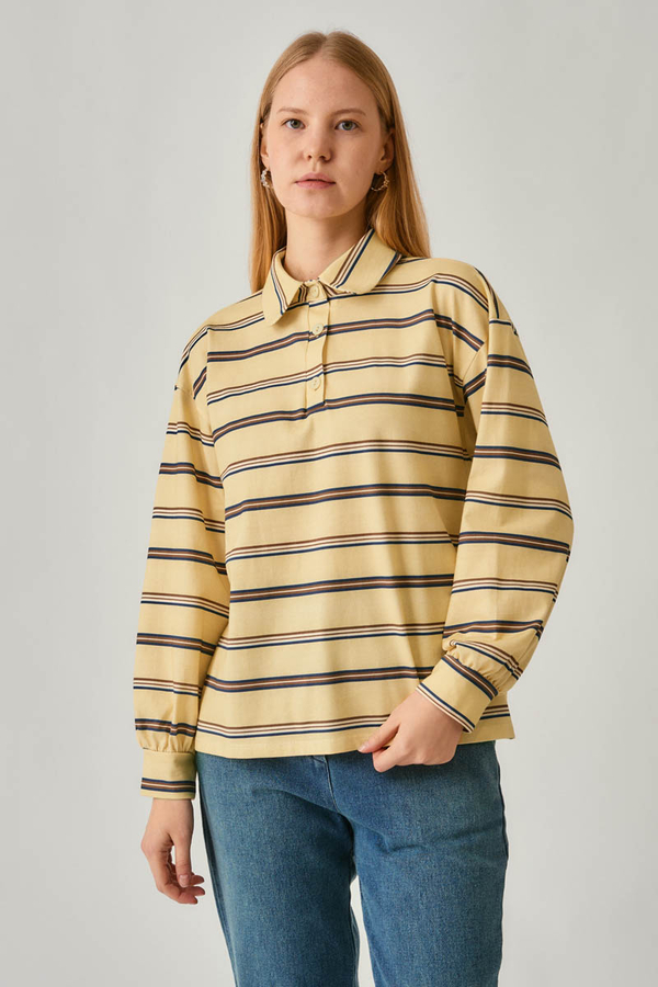 Striped Printed Sweatshirt Butter Yellow - 6