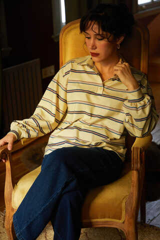 Striped Printed Sweatshirt Butter Yellow - 1