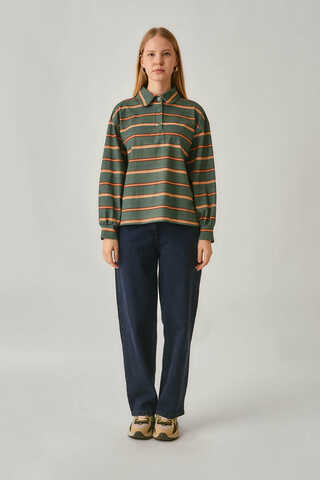 Striped Printed Sweatshirt Dark Green - 2