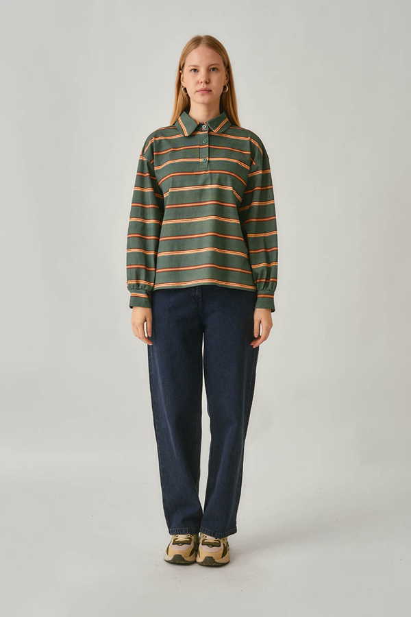 Striped Printed Sweatshirt Dark Green - 2