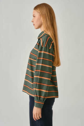 Striped Printed Sweatshirt Dark Green - 4