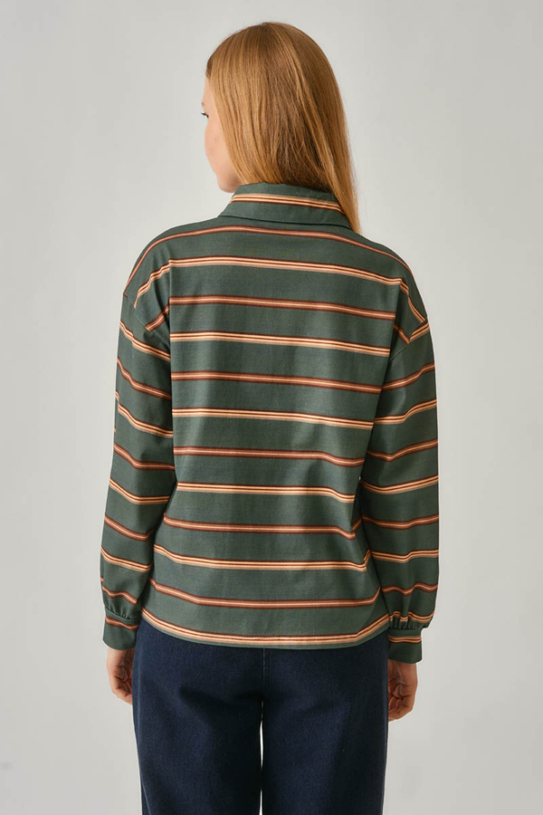 Striped Printed Sweatshirt Dark Green - 5