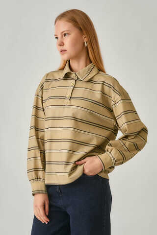 Striped Printed Sweatshirt Earth Green - 12