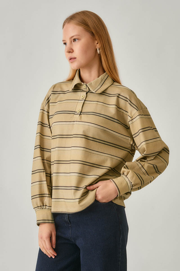 Striped Printed Sweatshirt Earth Green - 12