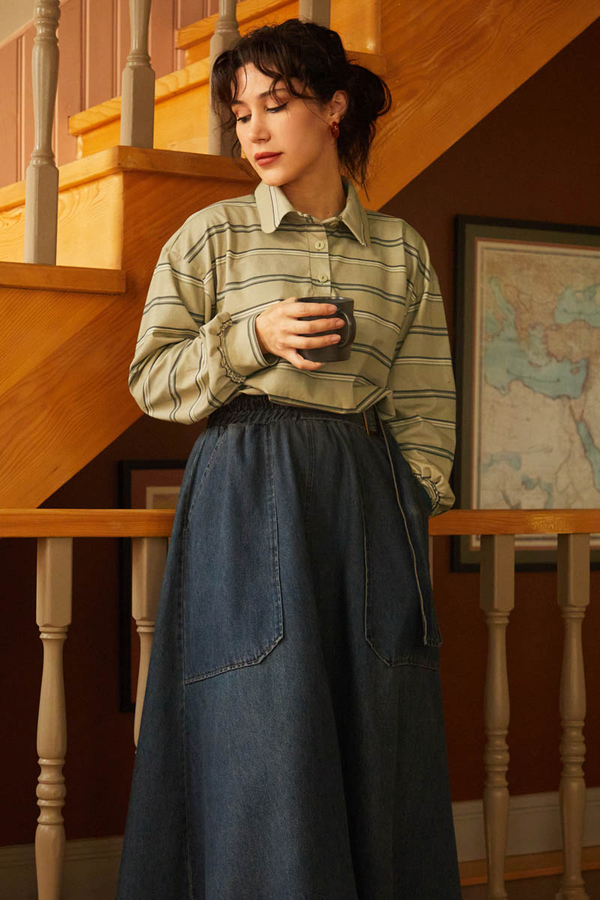 Striped Printed Sweatshirt Earth Green - 4