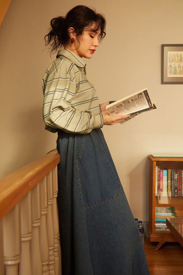 Striped Printed Sweatshirt Earth Green - 3