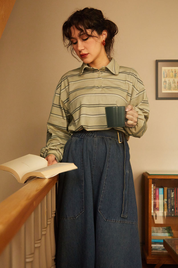 Striped Printed Sweatshirt Earth Green - 7