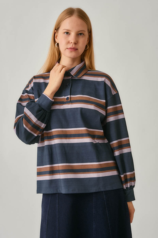 Striped Printed Sweatshirt Navy 