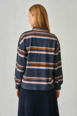 Striped Printed Sweatshirt Navy - 3