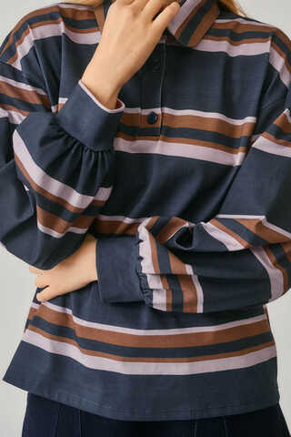 Striped Printed Sweatshirt Navy - 4