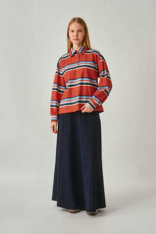 Striped Printed Sweatshirt Red - 2