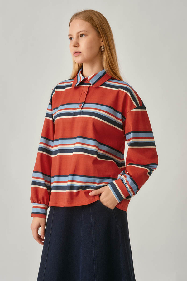 Striped Printed Sweatshirt Red - 3