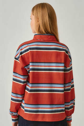 Striped Printed Sweatshirt Red - 5