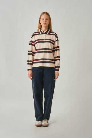 Striped Printed Sweatshirt Stone - 2