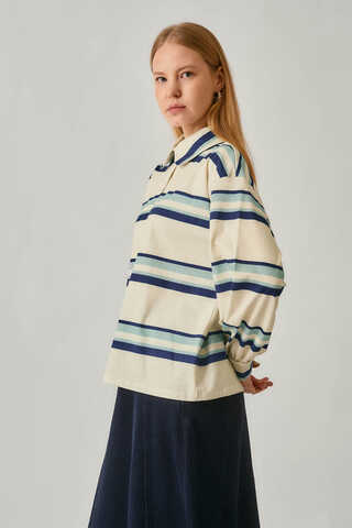 Striped Printed Sweatshirt White - 4