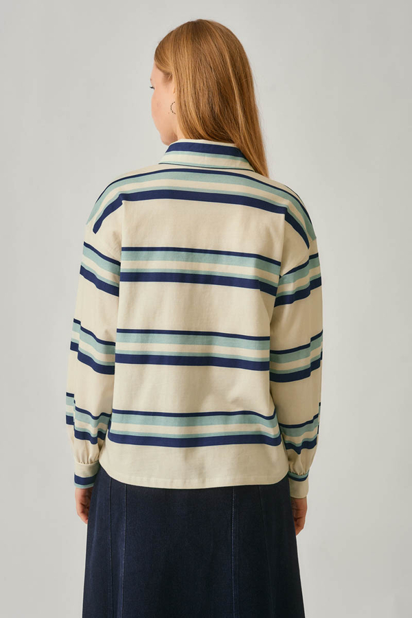 Striped Printed Sweatshirt White - 5
