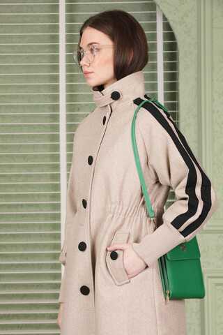 Striped Sleeve Stamp Coat Beige - 2