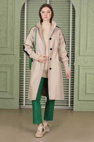 Striped Sleeve Stamp Coat Beige - 4