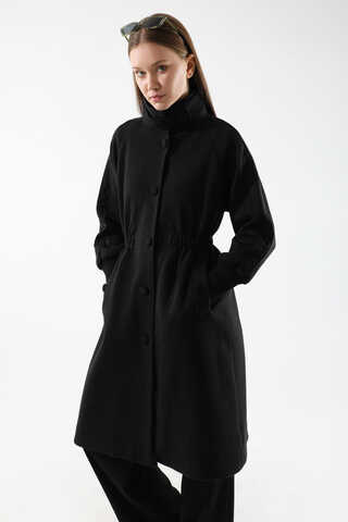Striped Sleeve Stamp Coat Black - 2