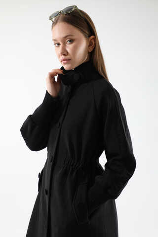 Striped Sleeve Stamp Coat Black - 4